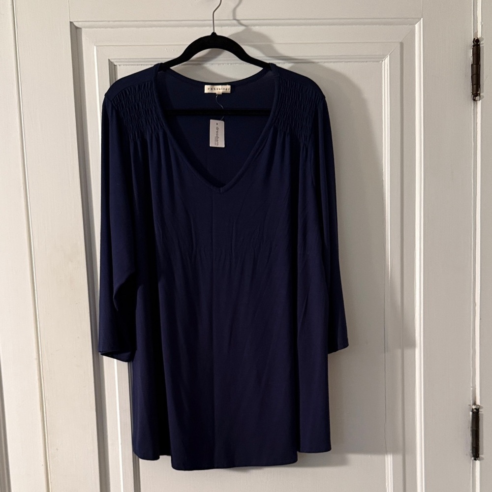 Stylish Navy V-Neck Long Sleeve Tunic Top